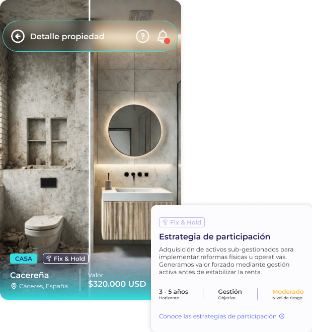 Ficha de una promoción en la aplicación del inversor